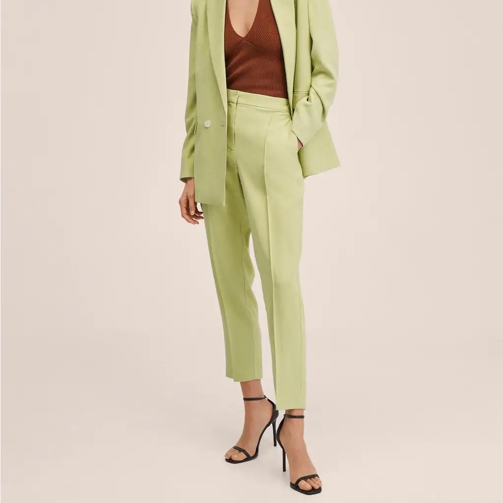 Mango suit cropped pants green